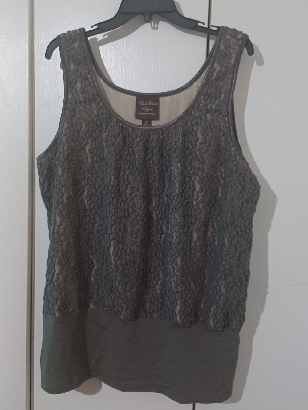 Kathleen Kirkwood Gray Lace Overlay Tank Top